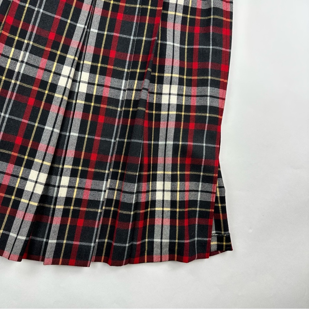 Basler Red Black Plaid Wool Pleated Skirt Side Slits Size 10 - Picture 10 of 13